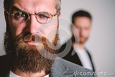 Optics and vision concept. Eyeglasses accessory for smart appearance. Wise glance. Hipster style and fashion. Hipster Stock Photo