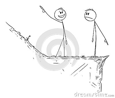 Optimism and Pessimism, Optimist and Pessimist, Way Up and Down, Vector Cartoon Stick Figure Illustration Vector Illustration