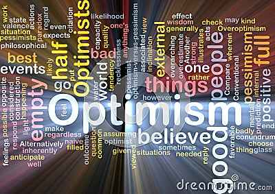 Optimism word cloud glowing Cartoon Illustration