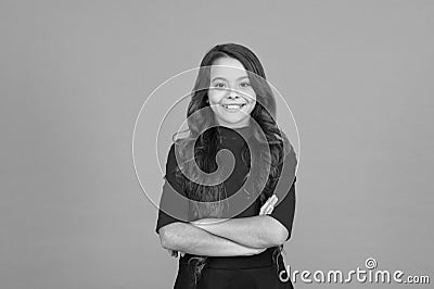 Optimistic concept. Good vibes. Happy childhood. Healthy smile. Feeling lucky. Perfect girl. Positive emotions. Teen Stock Photo