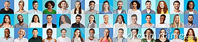 Optimistic international group of people, collection of photos, panorama Stock Photo