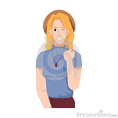 Optimistic woman, showing ok winner sign by fist Vector Illustration