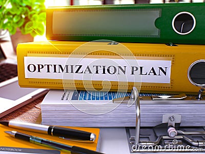 Optimization Plan on Yellow Office Folder. Toned Image. 3D. Stock Photo