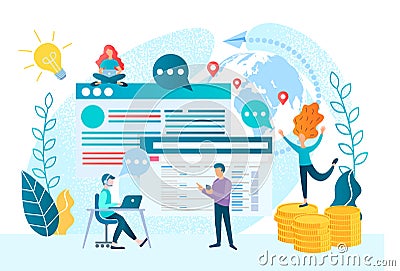 Optimization of the selling file, online business, internet marketing Vector Illustration
