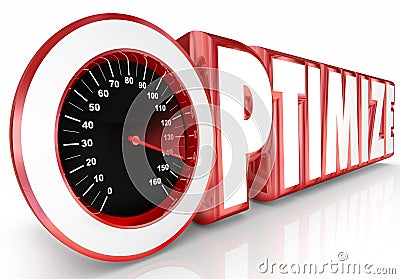 Optimize Speedometer Word Fast Perfecting Process Efficiency Pro Stock Photo