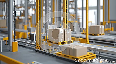 Optimize your warehouse workflow by enhancing automated packaging systems for efficient operations Cartoon Illustration