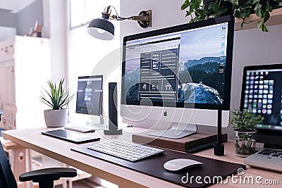 Optimize Your Workspace: A Guide to Setting Up a Productive and Stylish Home Office with Ergonomic Design and Efficient Technology Stock Photo