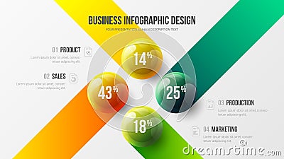 4 option business infographic presentation vector 3D colorful balls illustration. Vector Illustration