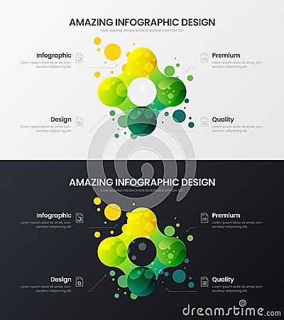 4 option marketing analytics colorful organic statistics infographic report bundle. Business data vector illustration template set Vector Illustration