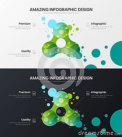 3 option marketing analytics data visualization design layout. Amazing colorful organic statistics infographic report bundle. Vector Illustration