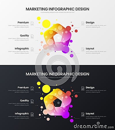 5 option marketing analytics vector illustration template set. Business data design layout. Organic statistics infographic bundle. Vector Illustration