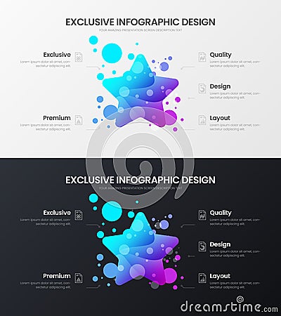 5 option star marketing analytics vector illustration template. Business data design layout set. Statistics infographic bundle. Vector Illustration