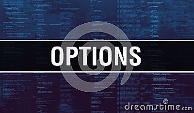 OPTIONS with Binary code digital technology background. Abstract background with program code and OPTIONS. Programming and coding Stock Photo