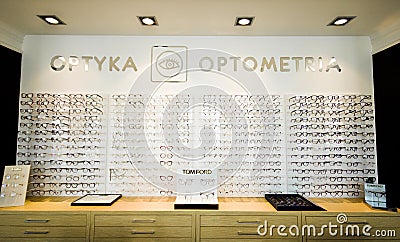 Optometrist and optician shop in Poland Editorial Stock Photo