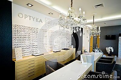 Optometrist and optician shop in Poland Editorial Stock Photo