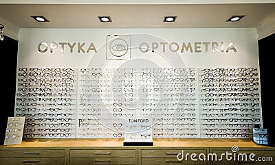 Optometrist and optician shop in Poland Editorial Stock Photo