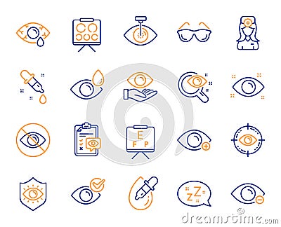 Optometry, Eye doctor line icons. Medical laser eye surgery, glasses and eyedropper. Vector Vector Illustration