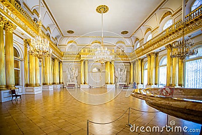 Opulent gold chandaliered state room in The Hermitage Museum in St Petersburg, Russia Editorial Stock Photo