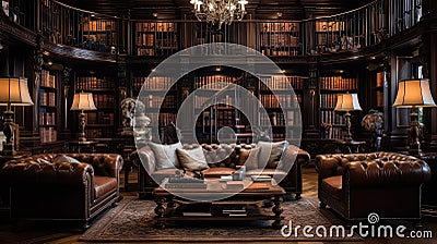 opulent mansion library Cartoon Illustration