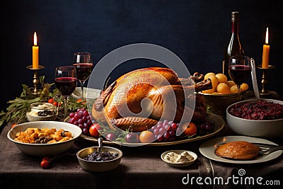 opulent roast turkey dinner for thanksgiving or christmas Stock Photo