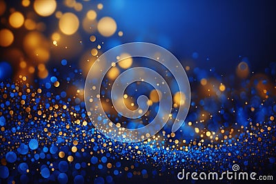 Opulent Sparkle: Rich Gold and Deep Royal Blue Glitter Background Stock Photo