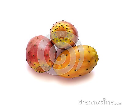 Opuntia ficus-indica closeup. Prickly pear cactus fruit ripe isolated on white background. Stock Photo