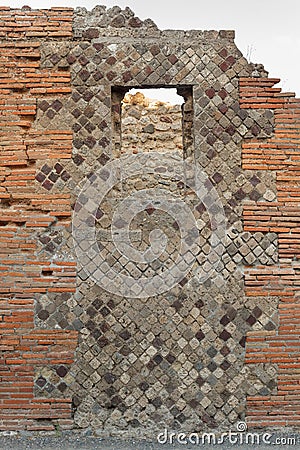 Opus reticulatum brickwork in an opus mixtum wall of Pompeii (Pompei Stock Photo