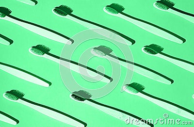 Oral care background. Many toothbrush. Zero waste pattern Stock Photo