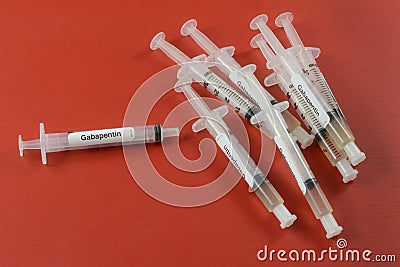 Oral veterinary syringes of gabapentin medicine Editorial Stock Photo