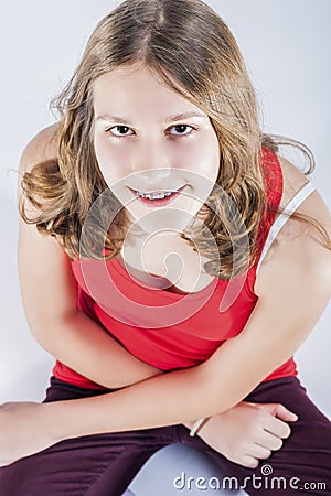 Oralcare Concepts. Portrait of Smiling Teenager Girl With Oral T Stock Photo