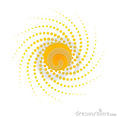 Orange abstract banner Element for design in the form of the sun with dotted spiral rays halftone dots Decorative isolated symbol Vector Illustration