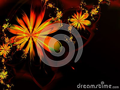 Orange Abstract Fractal Flower Background Stock Photo