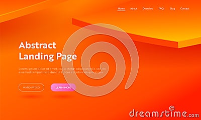 Orange Abstract Geometric Parallelepiped Shape Landing Page Background. Trendy Minimalistic Motion Gradient Pattern Vector Illustration