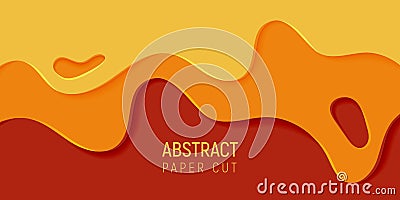 Orange abstract paper art slime background. Banner with slime abstract background with yellow and orange paper cut waves Vector Illustration