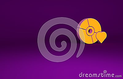 Orange Adult label on compact disc icon on purple background. Age restriction symbol. 18 plus content sign Cartoon Illustration