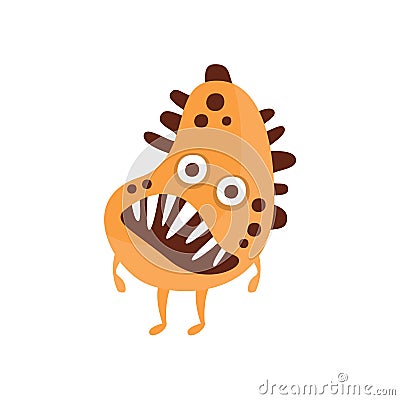 Orange Aggressive Malignant Bacteria Monster With Brown Spots And Sharp Teeth Cartoon Vector Illustration Vector Illustration
