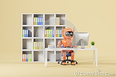 Orange AI robot working in office Stock Photo