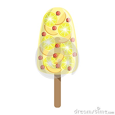 Orange, Apple And Cranberry Fruit Ice-Cream Bar On A Stick Vector Illustration