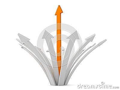 Orange arrow grow up from white arrows Stock Photo