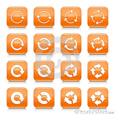 Orange arrow reset sign square icon web button Vector Illustration