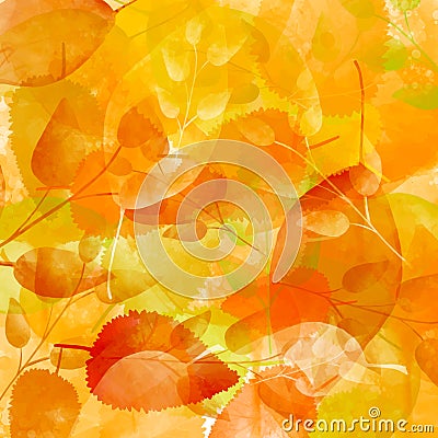 Orange autumn background with leaves pattern Vector Illustration
