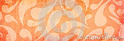 Orange background with white paisley design, abstract hand drawn curls on distressed texture, faded vintage wallpaper pattern Stock Photo