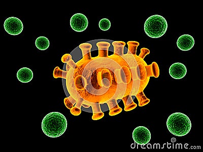 Orange bacteria on green cells Stock Photo