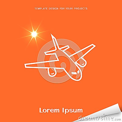 Orange banner with airplane icon Vector Illustration