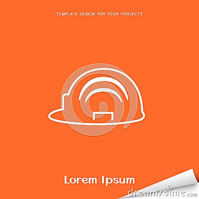 Orange banner with builder helmet icon Vector Illustration