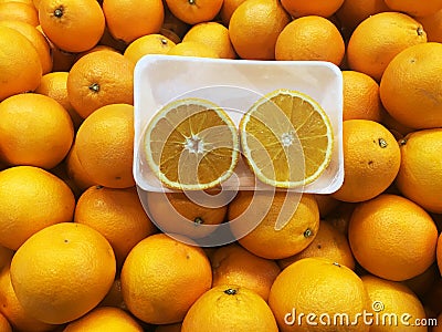 Orange in basket Stock Photo
