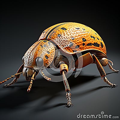Hyper-realistic 3d Model Of Large Orange Beetle Weevil Cartoon Illustration