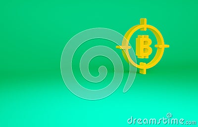 Orange Bitcoin in the target icon isolated on green background. Investment target icon. Minimalism concept. 3d Cartoon Illustration