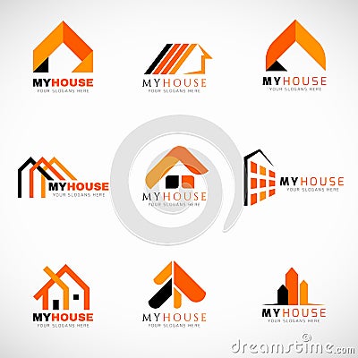 Orange and Black House logo set vector design Vector Illustration