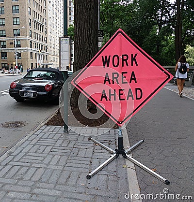 Work Area Ahead Road Sign Editorial Stock Photo